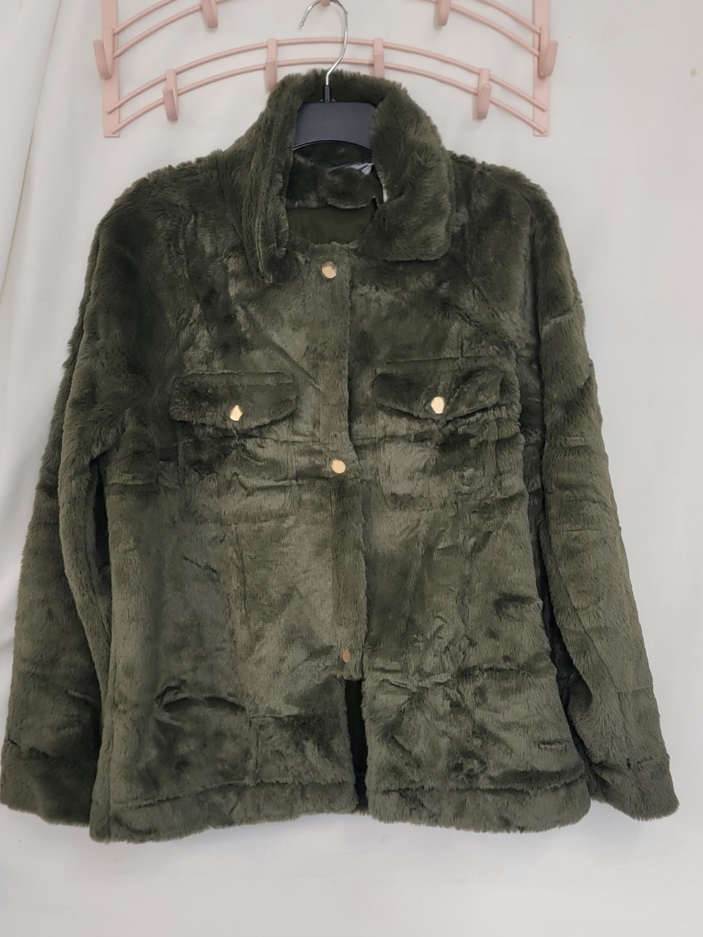 Cozy Olive Green Teddy Jacket with Button Front